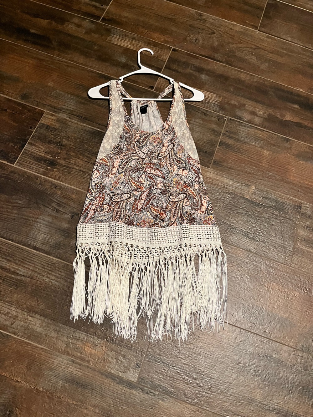 Daytrip Paisley Fringe Tanktop in Cream, Rust, and Brown